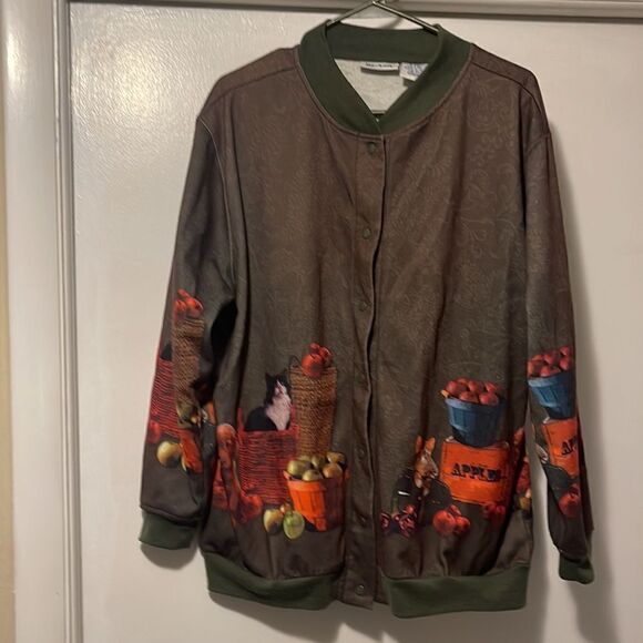 Vintage 90s Blair Green Paisley Cat & Dog Button sweater large P - Picture 2 of 8